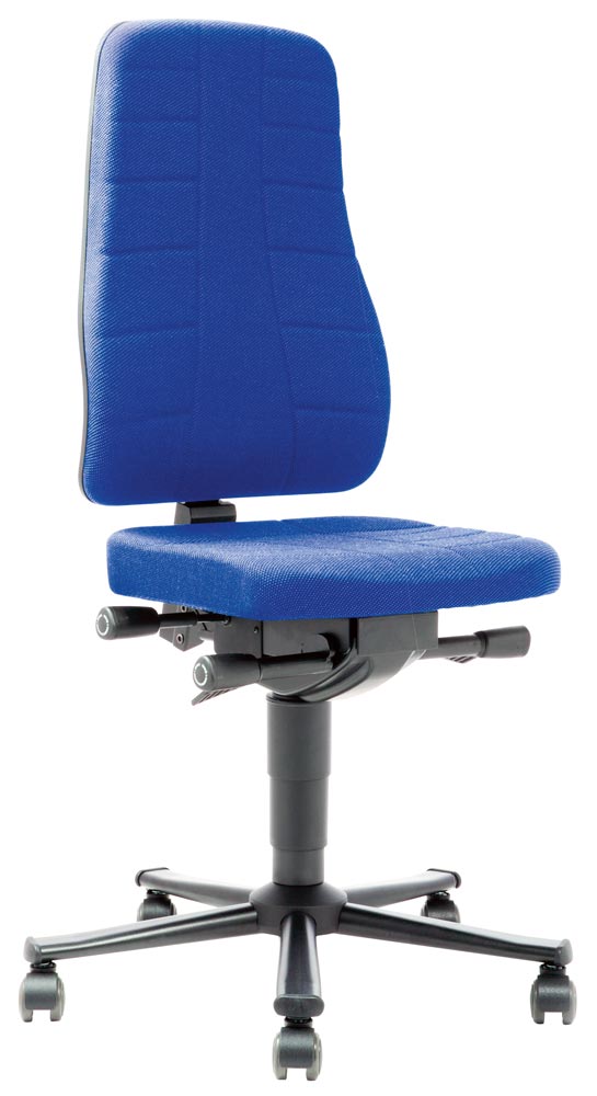 Arbeitsdrehstuhl mit Sicherheitsgasfeder, Sitz Stoff, blau, mit Rollen, Sitz Höhe 450-600 mm