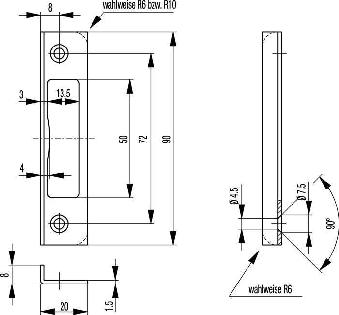 Winkelschließbl.STA silber B.20mm ktg.T.8mm DIN L/R BKS