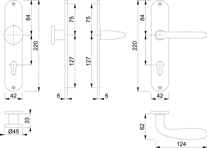 Langschildgarnitur Cardiff E48/302/1850Z VA F69 PZ 72mm DIN L/R HOPPE