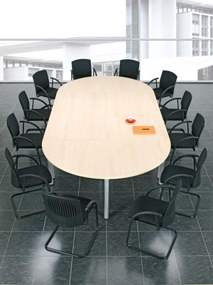 Konferenztisch, BxTxH 1600x800x720 mm, Halbkreis, 3-Fuß-Gestell, Platten-/Gestellfarbe ahorn/silber