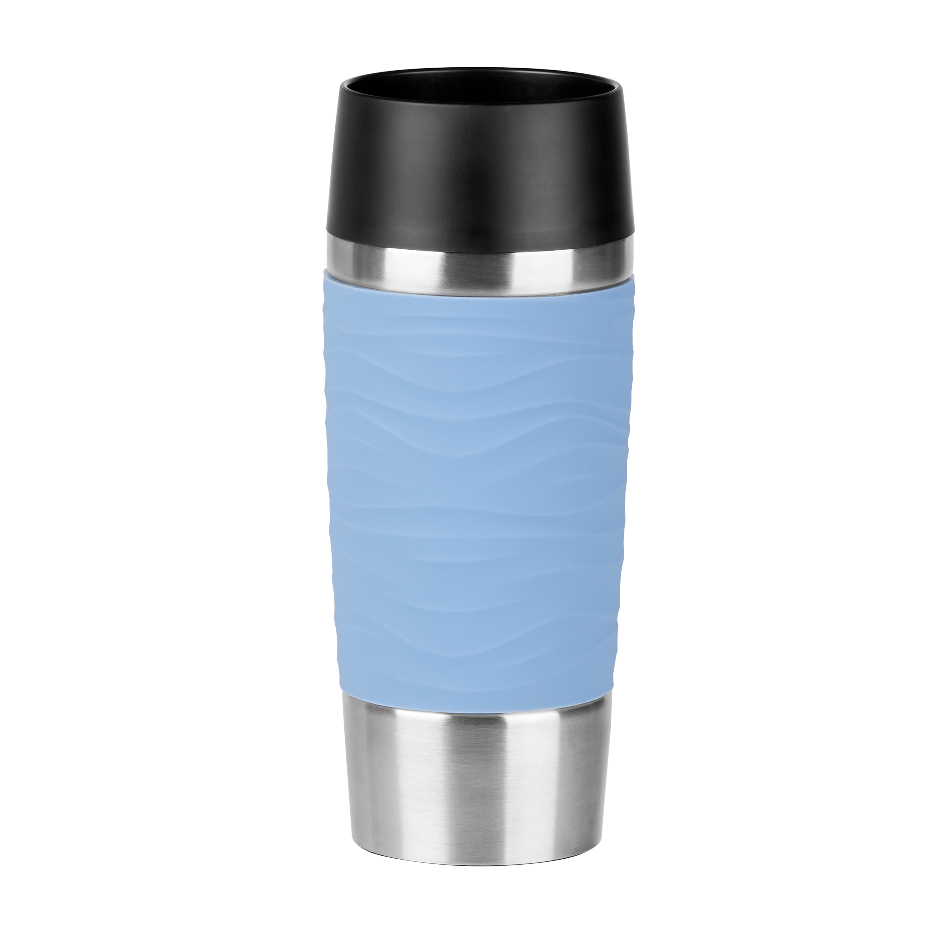 EMSA TRAVEL MUG Waves Isolierbecher, Quick Press, Puder - Blau, 0,36 L