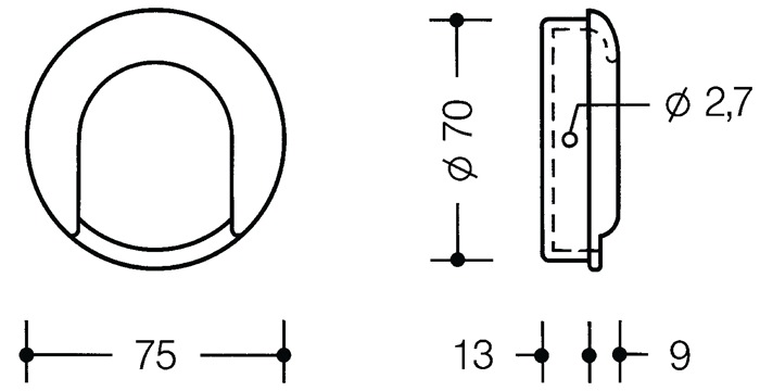 Einlassmuschel 535MLB PA ma 90 tiefschwarz L.75mm B.75mm HEWI