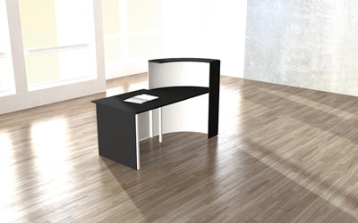 Design-Theke, BxTxH 1800x950x1100/740 mm, gebogen, Tisch rechts, weiß mit Edelstahldekor
