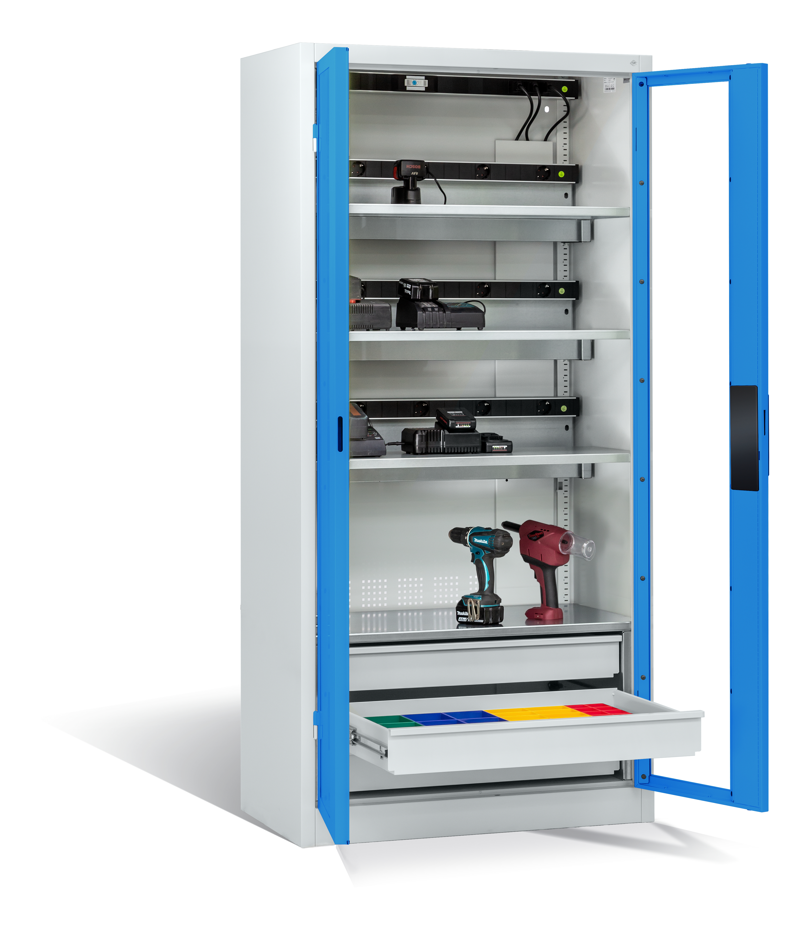 C+P Akkuladeschrank Serie 89, H1950xB930xT500mm, 7035/5012