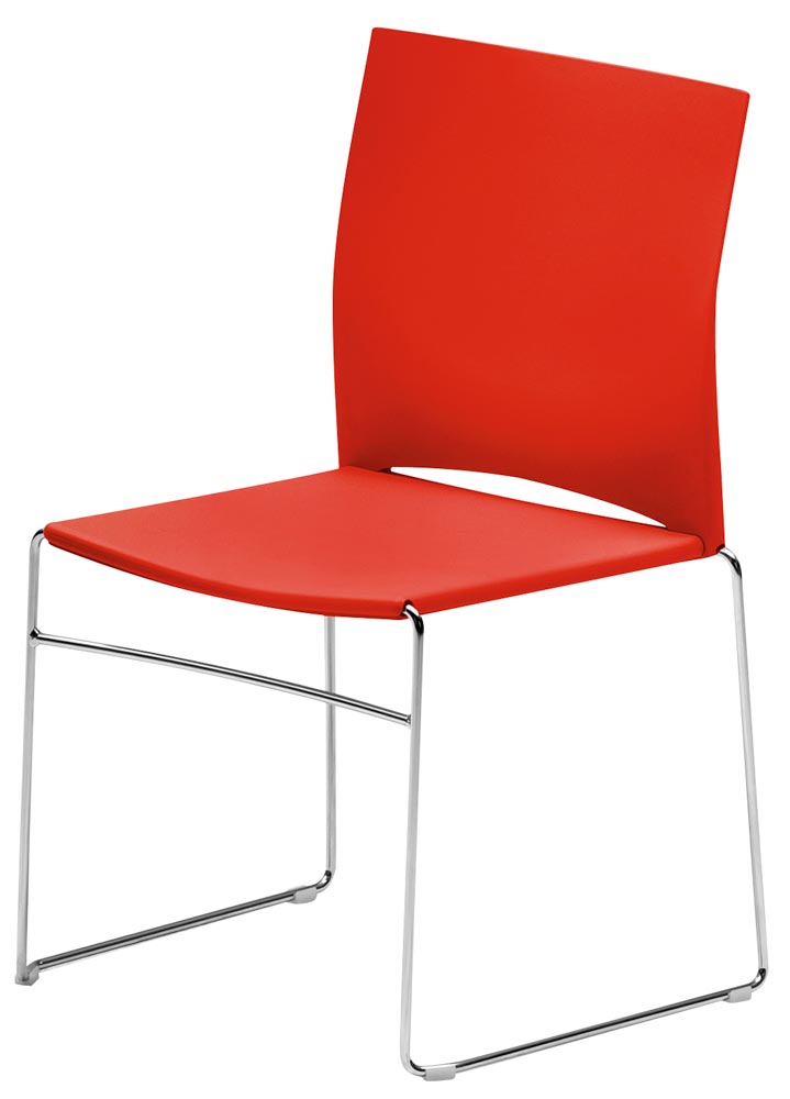 Stapelstuhl, Kunststoffsitz + -rücken, rot, Sitz-BxTxH 440x430x460 mm, Kufengestell verchromt