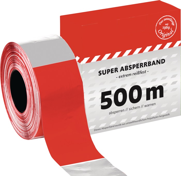 Absperrband L.500m B.80mm rot/weiß geblockt 500m/Karton KELMAPLAST