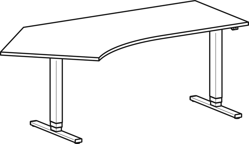 PC-Schreibtisch, elektr. höhenverstellbar, BxTxH 2166x800/1130x650-1250 mm, links, Melamin-Platte 25 mm, weiß/silber