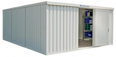 Isolierter Lagercontainer, 3 Module, montiert, mit Holzfußboden, RAL 9002 grauweiß, BxTxH 3050x6520x2470 mm