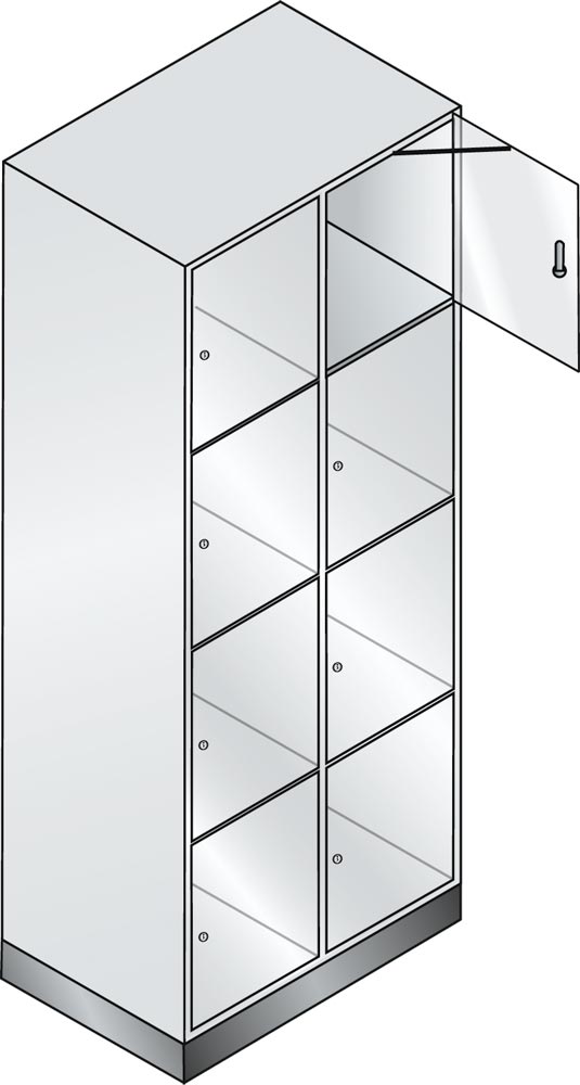 Fächerschrank mit Acrylglastüren, 2x4 Fächer 380 mm, BxTxH 820x500x1750 mm, Schloss, RAL 5012