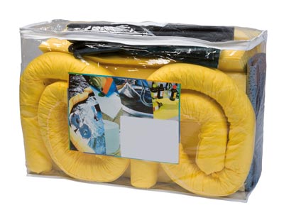 Notfall-Set, BxTxH 600x200x400 mm, Aufn. 50 l, Inh.: 35 Tücher, 3 Schlängel, 10 Wischtücher, für alle Flüssigkeiten, Farbe gelb