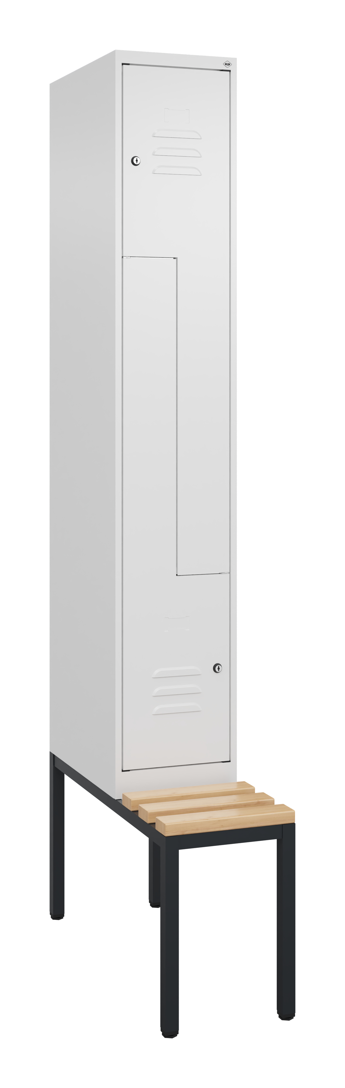 C+P Z-Spind Classic PLUS, Bank, 2 Abteile, 2120x300x815mm, 9016/9016
