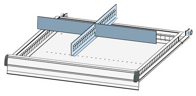 Einteilungsmaterial-Set, 1 Schlitzwand, 2 Trennbleche, für FH 200/250 mm, passend für Gehäusegröße BxT 578x600 mm