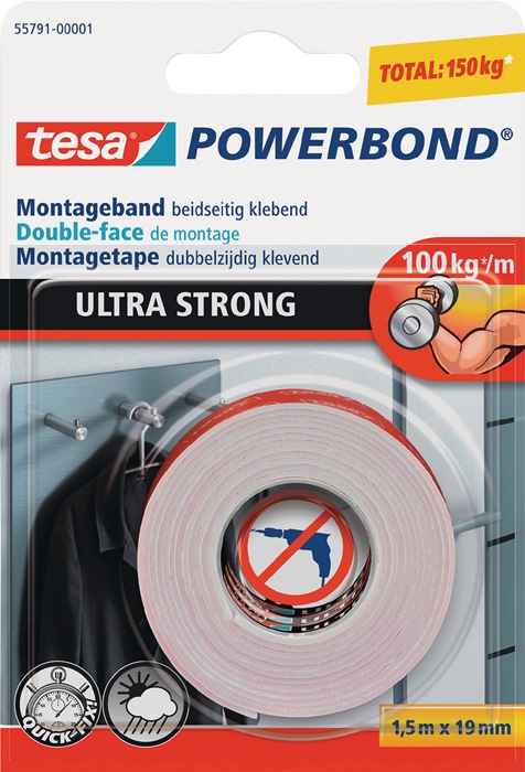 Montageband Powerbond® 55791 transp.L.1,5m B.19mm Rl.TESA