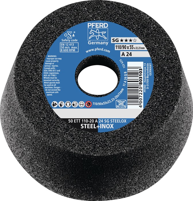 Schleiftopf ETT SG STEELOX 110/55mm INOX u.STA 36 Bohr.22,23mm PFERD