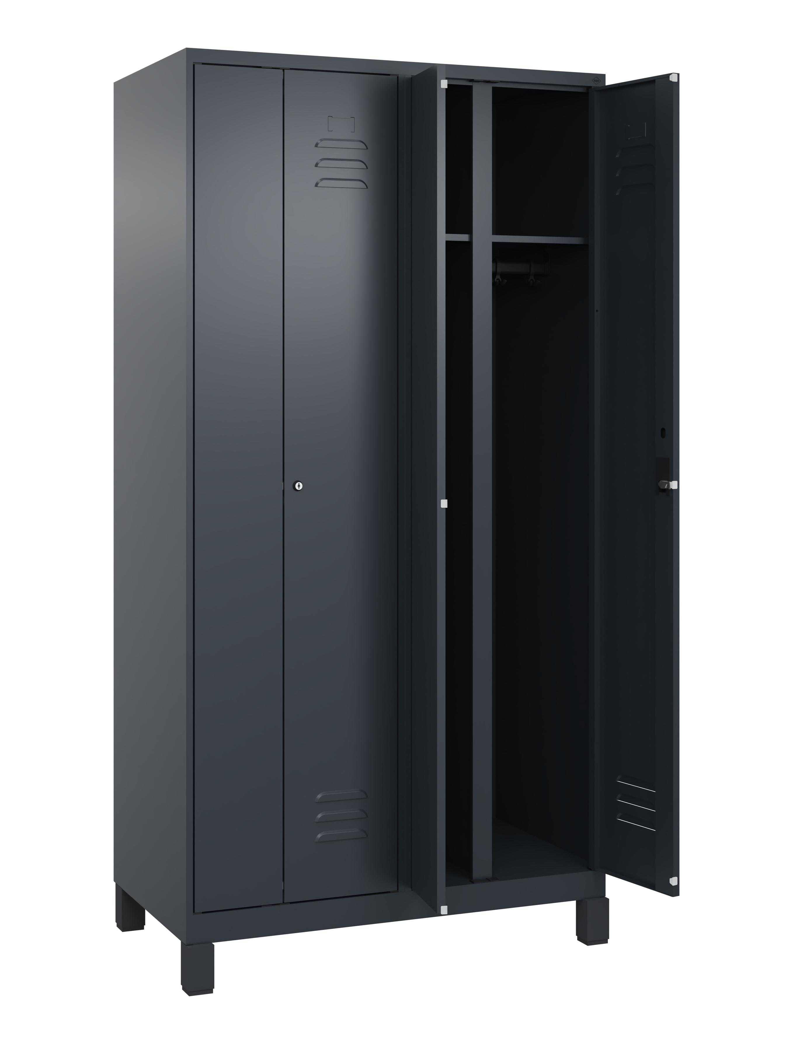 C+P Schwarz-Weiß-Spind Classic PLUS, Füße, 4 Abteile, 1950x1000x500mm, 7016/7016
