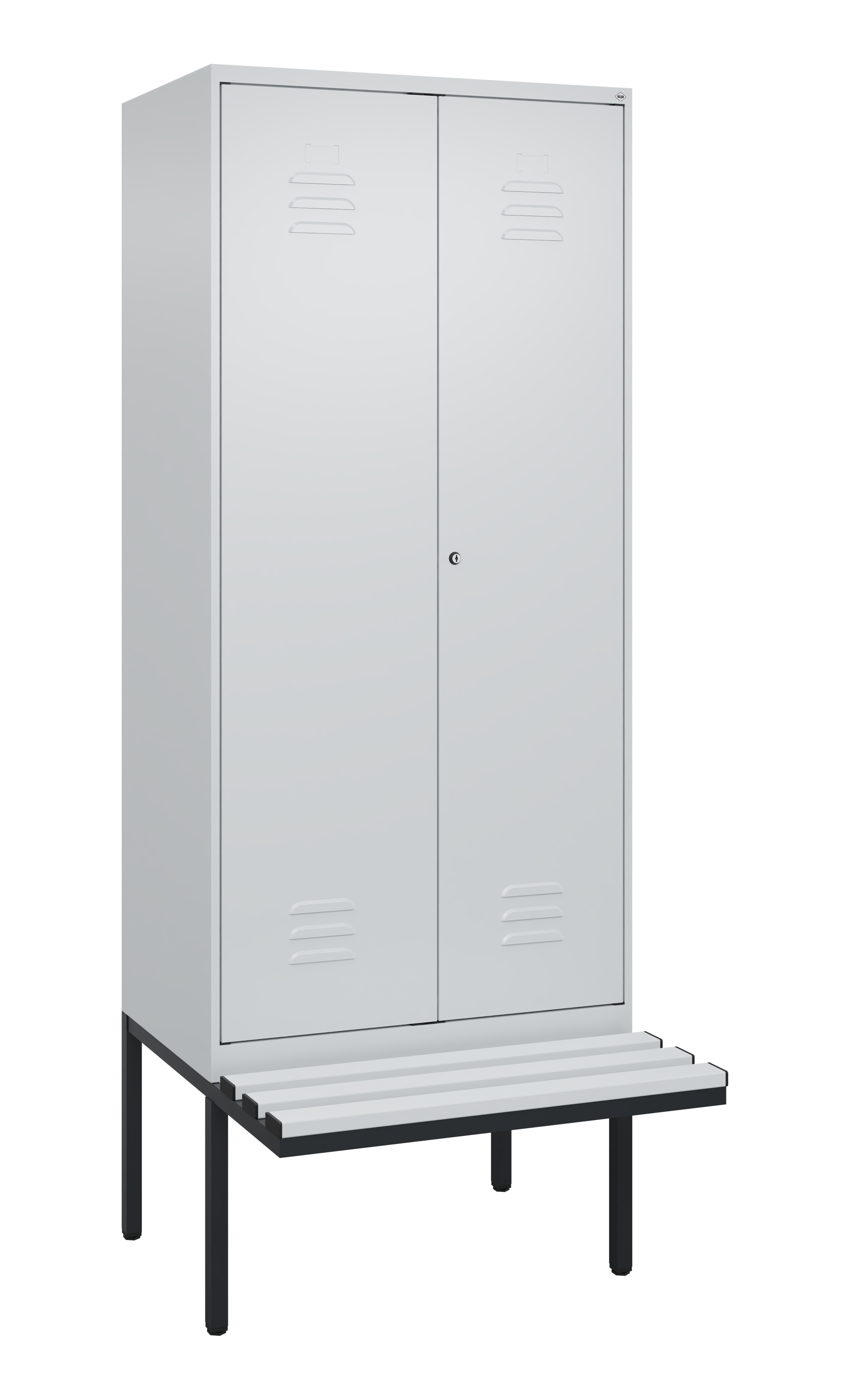 C+P Schwarz-Weiß-Spind Classic PLUS, Bank, 2 Abteile, 2120x800x815mm, 7035/7035
