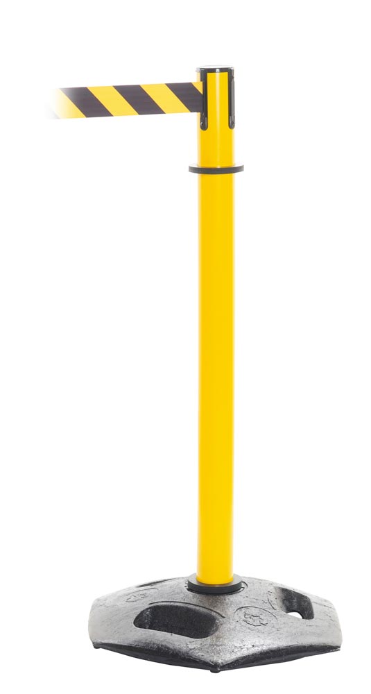 Rollgurtpfosten, für den Außenbereich, Modell Heavy Durty, Pfosten Kunststoff gelb, Gurtlänge 3,65 m, Gurtfarbe schwarz/gelb, VE 2 Stück