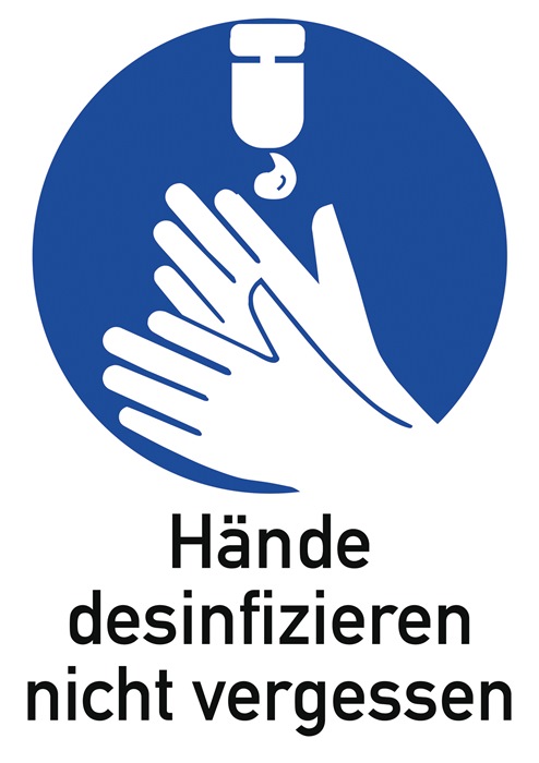 Gebotszeichen ASR A1.3/DIN EN ISO 7010 Hände desinfizieren n.vergessen Folie