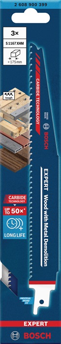 Säbelsägeblatt Wood Metal Demolition S 1167 XHM L.225mm B.25mm 5mm 3 St./Karte