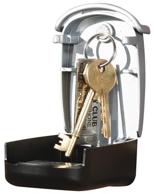 Schlüsselbox, BxTxH 62x35x100 mm, 4-Zahlen-Drehkombinationsschloss, schwarz/silber, inkl. Befestigungsmaterial zur Wandbefestigung