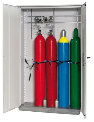 Druckgasflaschenschrank, zur Außenaufstellung, 5 Flaschenplätze, BxTxH 1350x400x2150 mm, verzinkt + RAL 7035