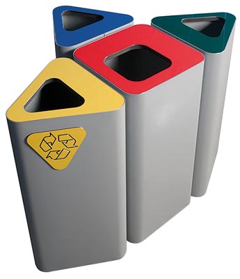Abfallbehälter, Stahlblech, dreieckige Ausführung, BxTxH 380x380x800 mm, Volumen 60 Liter, Farbe schwarz