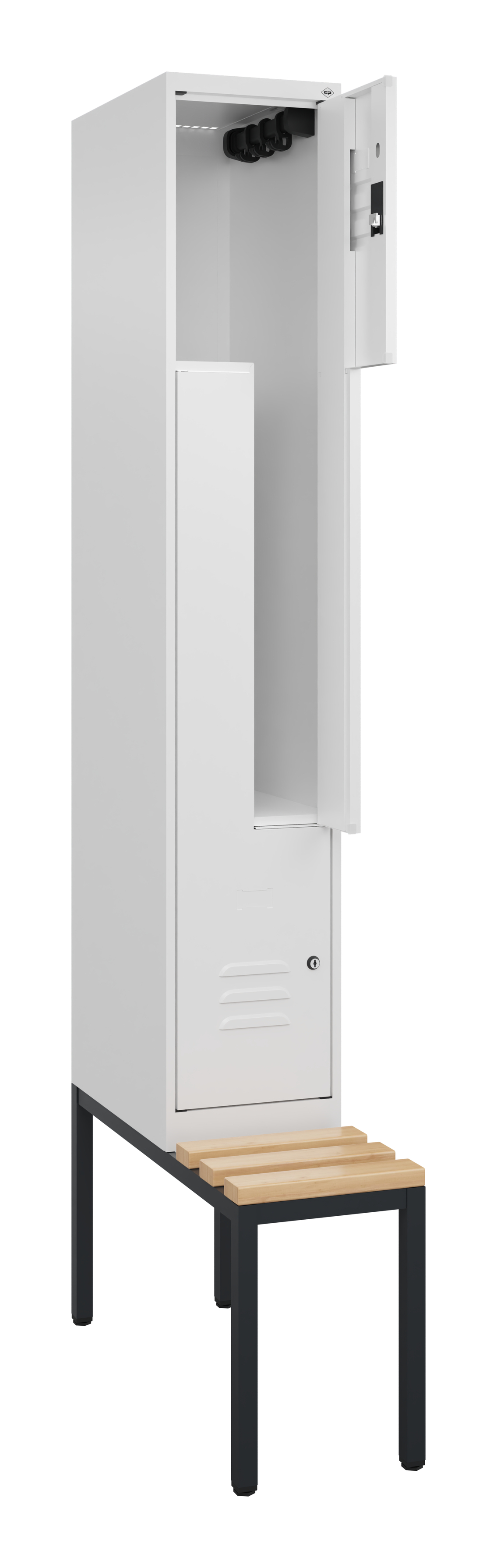 C+P Z-Spind Classic PLUS, Bank, 2 Abteile, 2120x300x815mm, 9016/9016