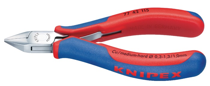 Elektronikseitenschneider L.130mm Form 4 Facette nein 2K-Hülle spiegelpol.KNIPEX