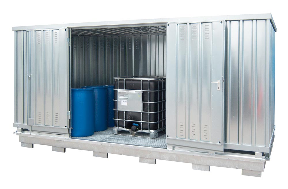 Umweltcontainer, verzinkt, vormontiert, Auffangvolumen 2x1300l, für wassergefährdende Flüssigkeiten, BxTxH 5075x4330x2605mm