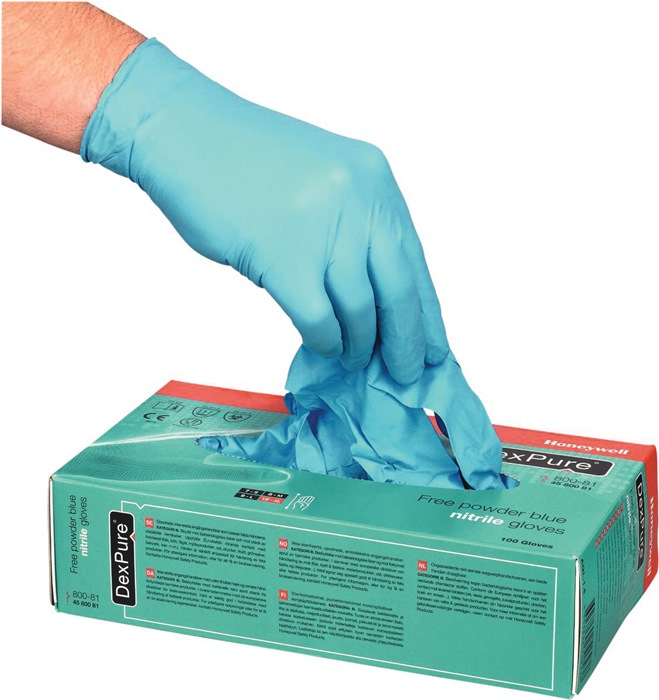 Einw.-Handsch.Dexpure 800-81 Gr.M blau Nitril EN 374-2 PSA III 100 St./Box