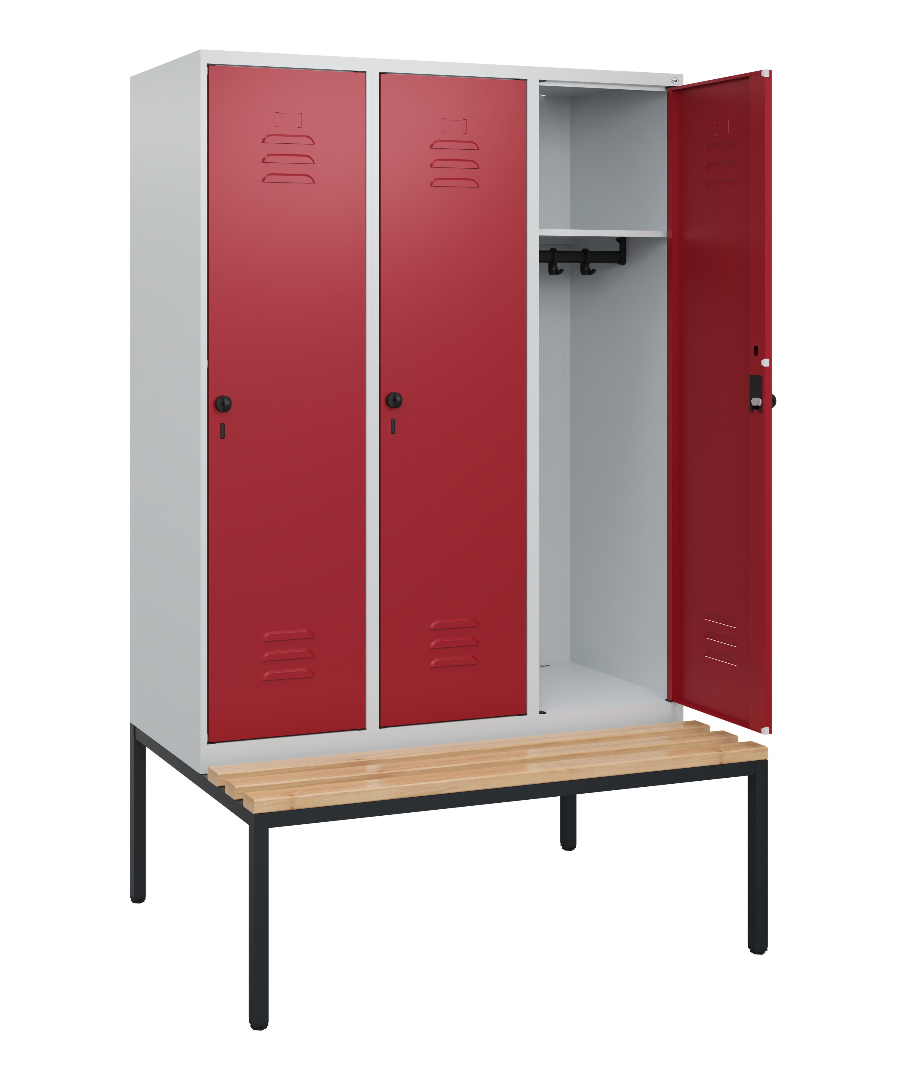 C+P Spind Classic PLUS, Bank, 3 Abteile, 1950x1200x815mm, 7035/3003