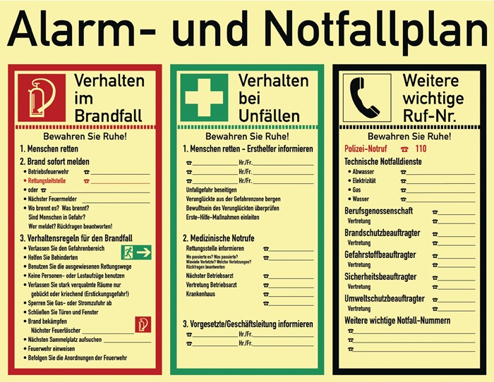 Alarm-/Notfallplan ASR A1.3/DIN 4844-2/BGV A8/DIN 67510 L620xB480mm Ku.