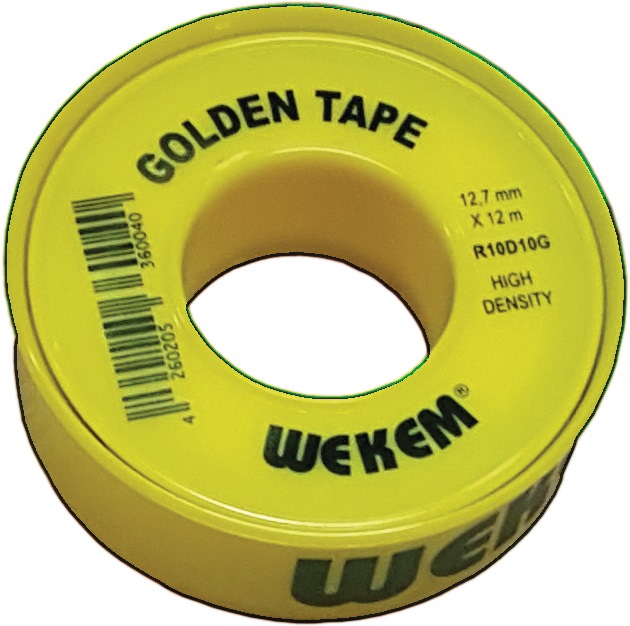 PTFE Dichtband Golden Tape L12m B12,7mm D0,1mm 100g/m² Spule WEKEM