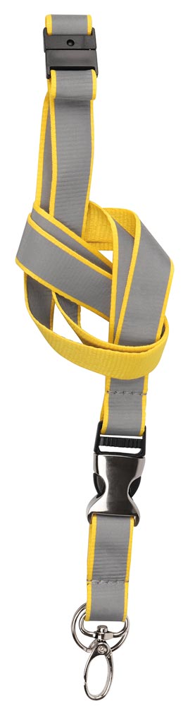 Sicherheits-Umhängeband, Polyester, LxB 550x20 mm, mit Leichtverschluss, Karabinerhaken + Schlüsselring, anthrazit/gelb reflektierend, VE 30 Stück