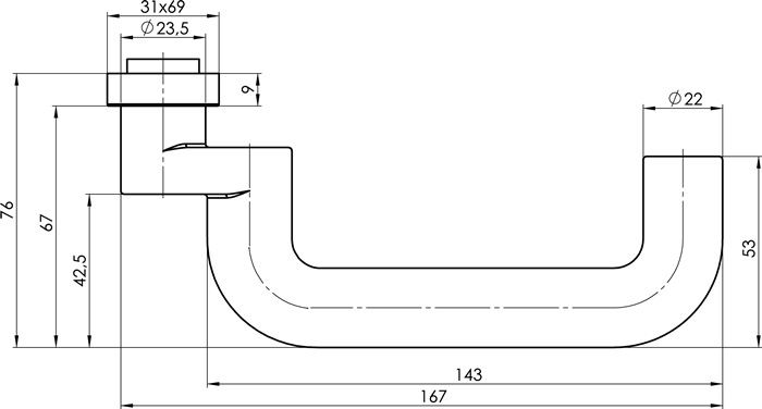 Profiltürdrückerlochteil OGRO 8100A AL 8mm Alu.F1 gekr.OGRO