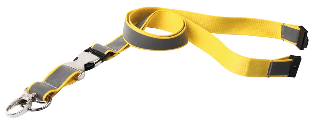 Sicherheits-Umhängeband, Polyester, LxB 550x20 mm, mit Leichtverschluss, Karabinerhaken + Schlüsselring, anthrazit/gelb reflektierend, VE 30 Stück