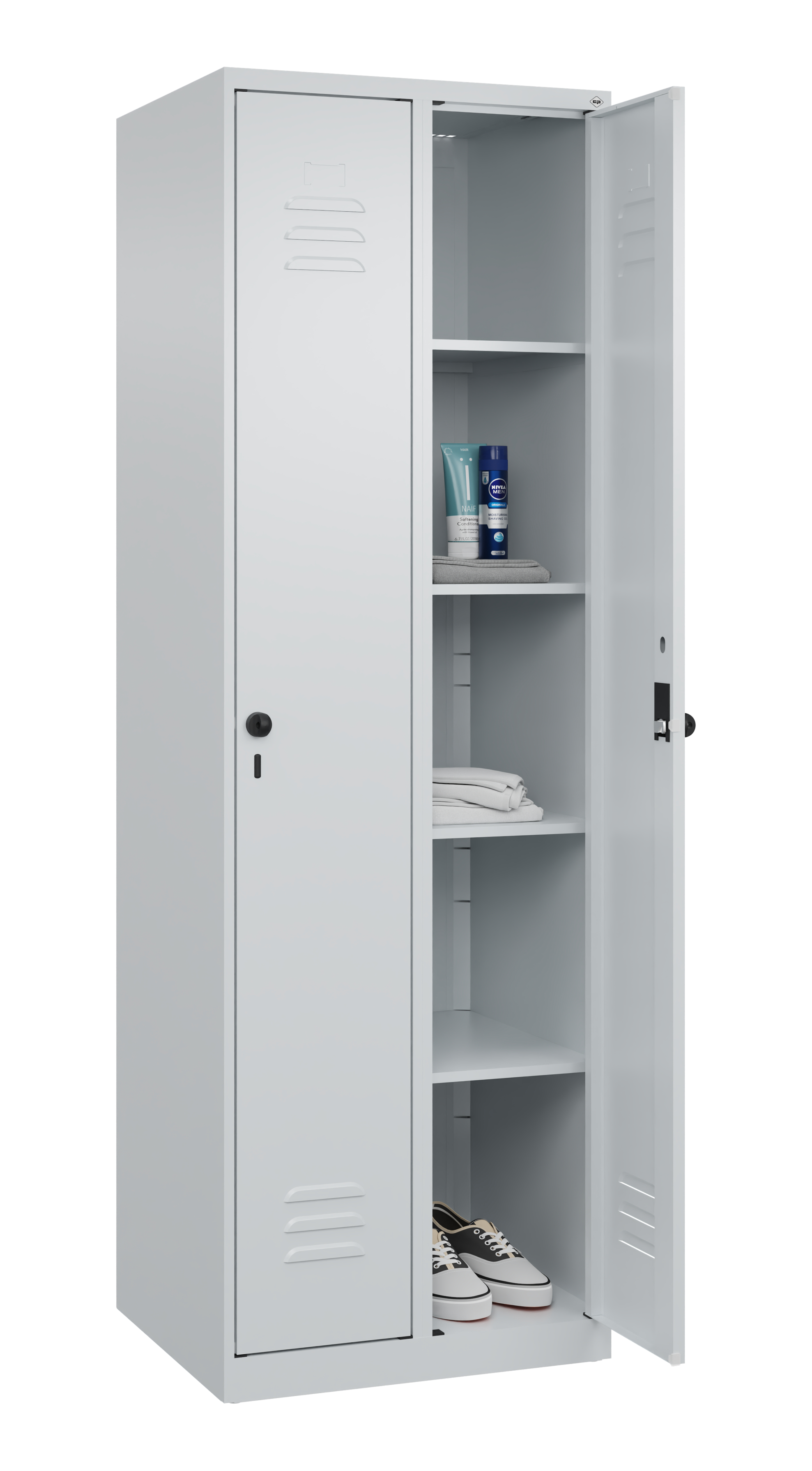 C+P Wäsche-Spind Classic PLUS, 2 Abteile, 1850x600x500mm, 7035/7035