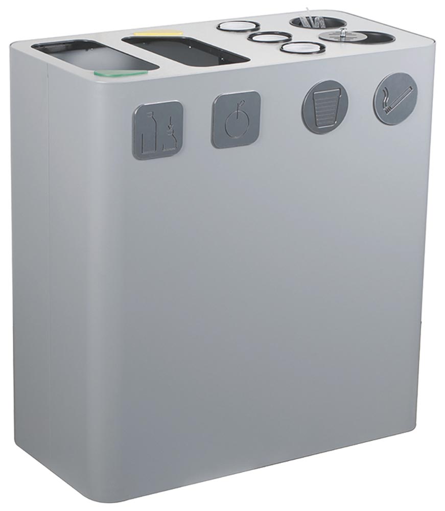 2er-Abfallbehälter, Stahlblech, viereckige Ausführung, BxTxH 770x385x800 mm, Volumen 2x100 Liter, Farbe weiß