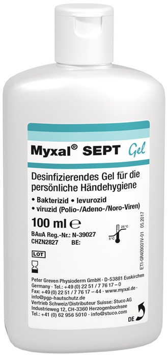 Handdesinfektionsgel MYXAL® SEPT GEL 100 ml parfüm-/farbstofffrei 100ml Flasche