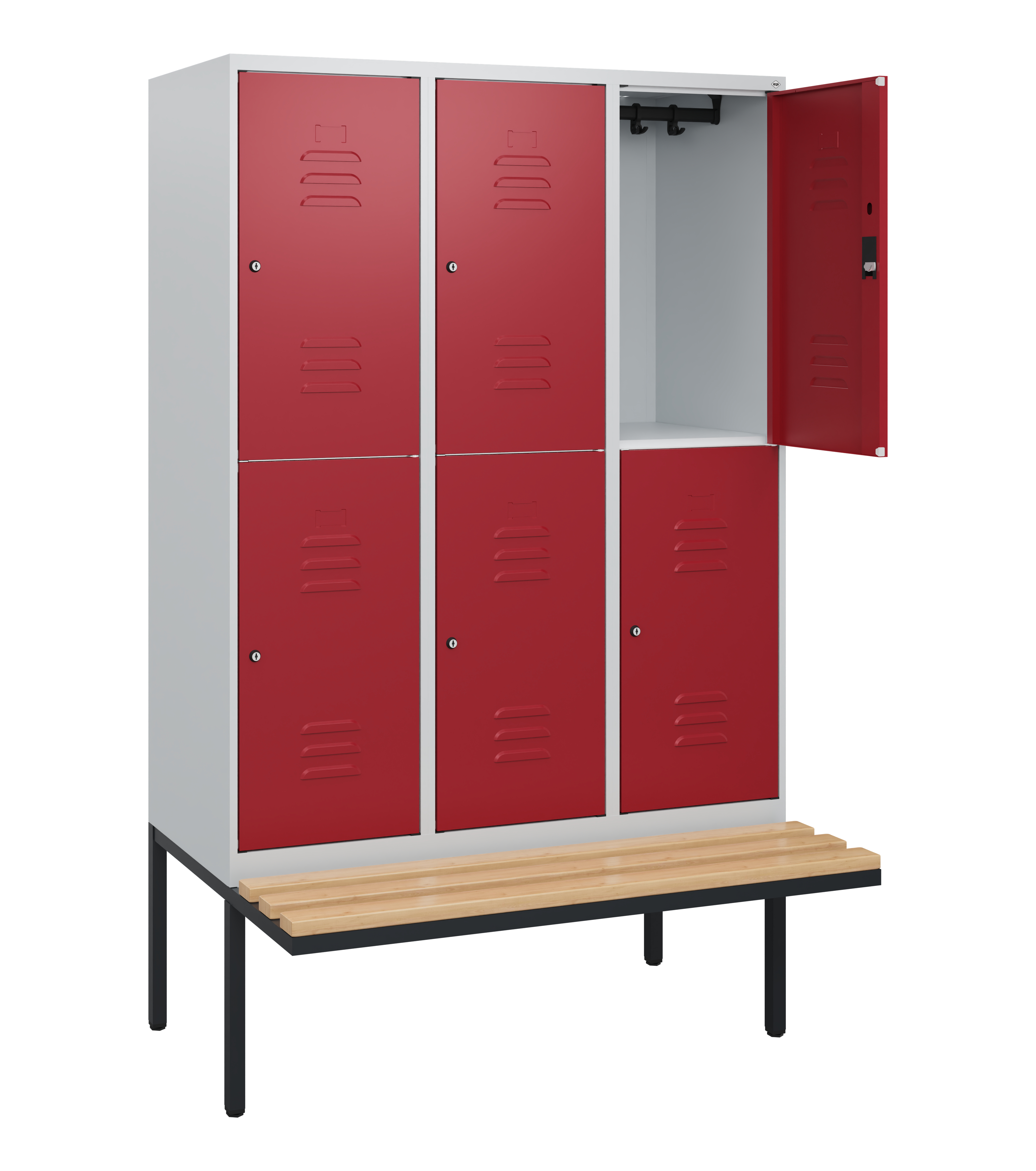 C+P Doppelstock-Spind Classic PLUS, Bank, 3 Abteile, 1950x1200x815mm, 7035/3003