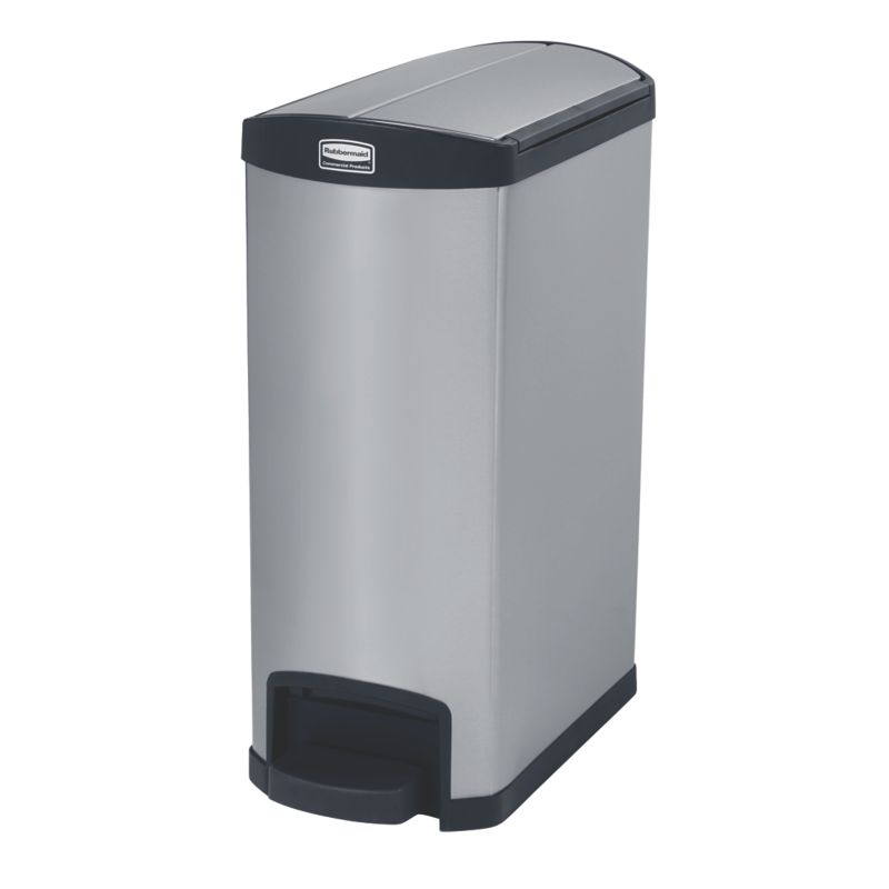Rubbermaid Slim Jim® Step-On-Tretabfallbehälter, 49 l, Edelstahl, Pedal seitlich, schwarz