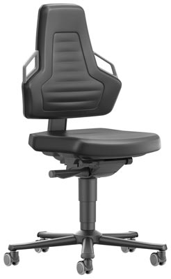 Arbeitsdrehstuhl mit autom. Gewichtregulierung, Sitz Kunstleder schwarz, Griffe grau, Rollen, Sitz Höhe 450-600 mm