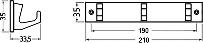 Handtuchhakenleiste 3 Hak.H.35mm L.210mm Alu.silberf.elox.A.33,5mm HERMETA