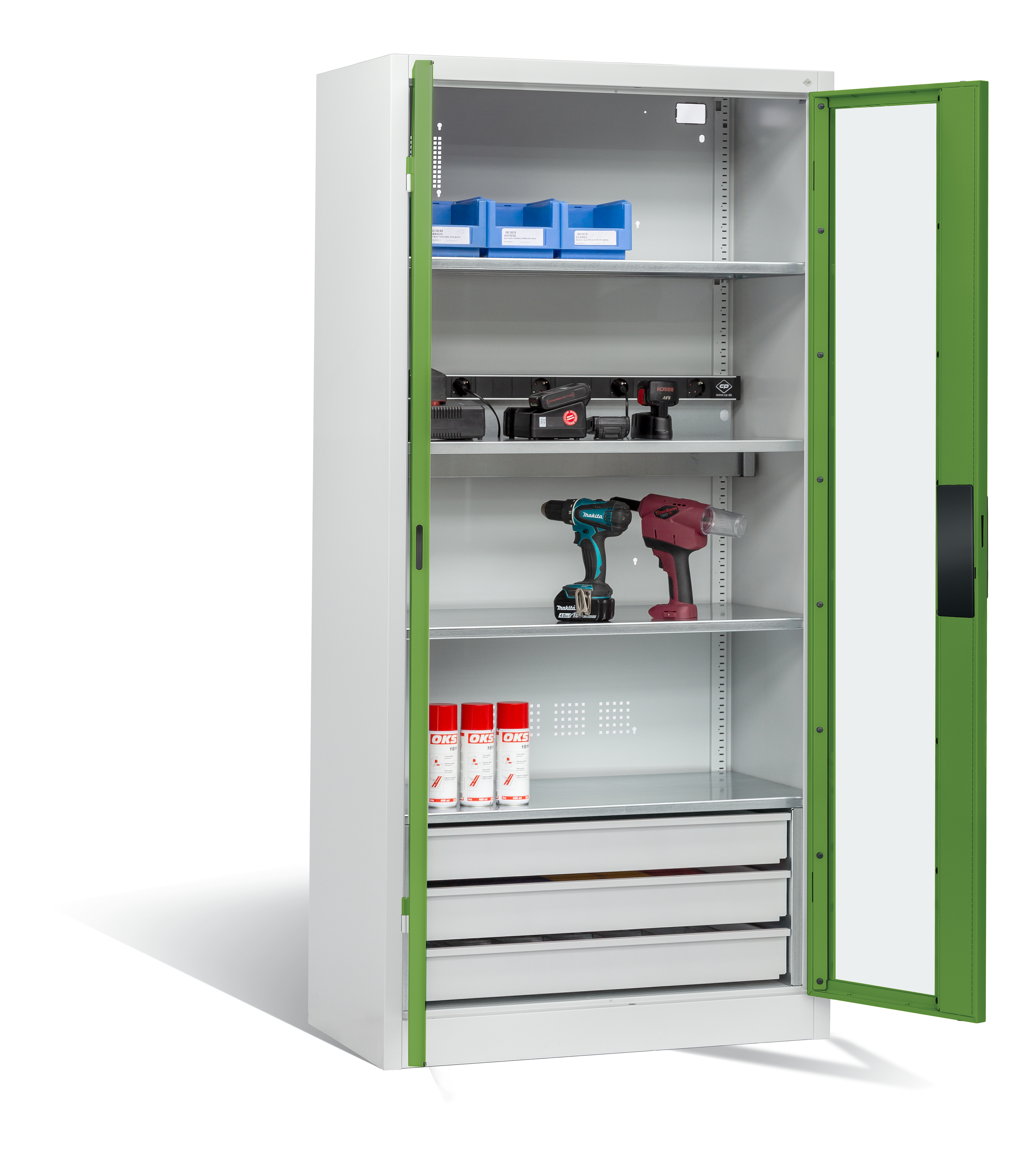 C+P Akkuladeschrank Serie 89, H1950xB930xT500mm, 7035/6011