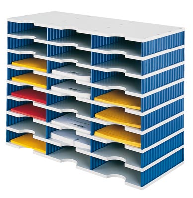 Ablage- und Sortiersystem, Grundmodul, 3x8 Fächer, BxTxH 723x331x573 mm, Polystyrol, grau/blau