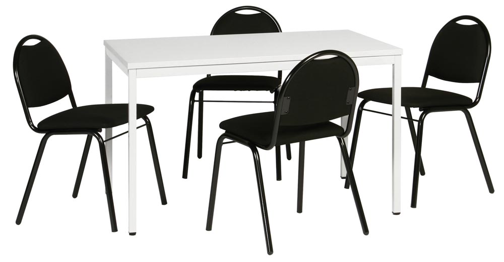 Tisch-Stuhl-Set, bestehend aus 4 Polsterstühlen, Bezug schwarz, Gestell schwarz und 1 Tisch, BxT 1200x800 mm, lichtgrau