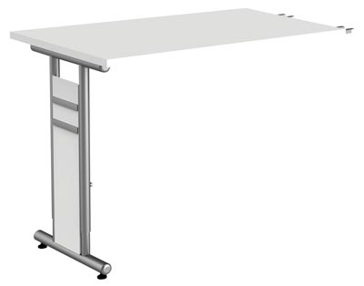 Anbau-Schreibtisch, BxTxH 1000x600x680-820 mm, C-Fuß-Gestell alusilber, Platte weiß, inkl. Kabelkanal