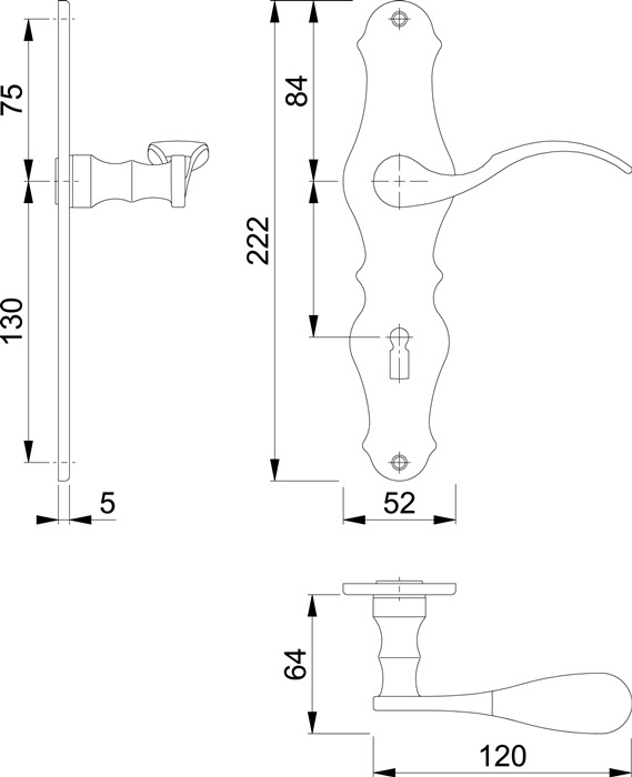 Langschildgarnitur Weimar M112SLN/2007 MS F73 BB 72mm DIN L/R HOPPE