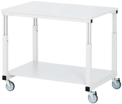 Tischwagen m. Boden, 4 Lenkrollen, BxTxH 500x700x650-1000 mm, Platte EGB-Melamin weiß(ESD), Traglast 150 kg, RAL 7035