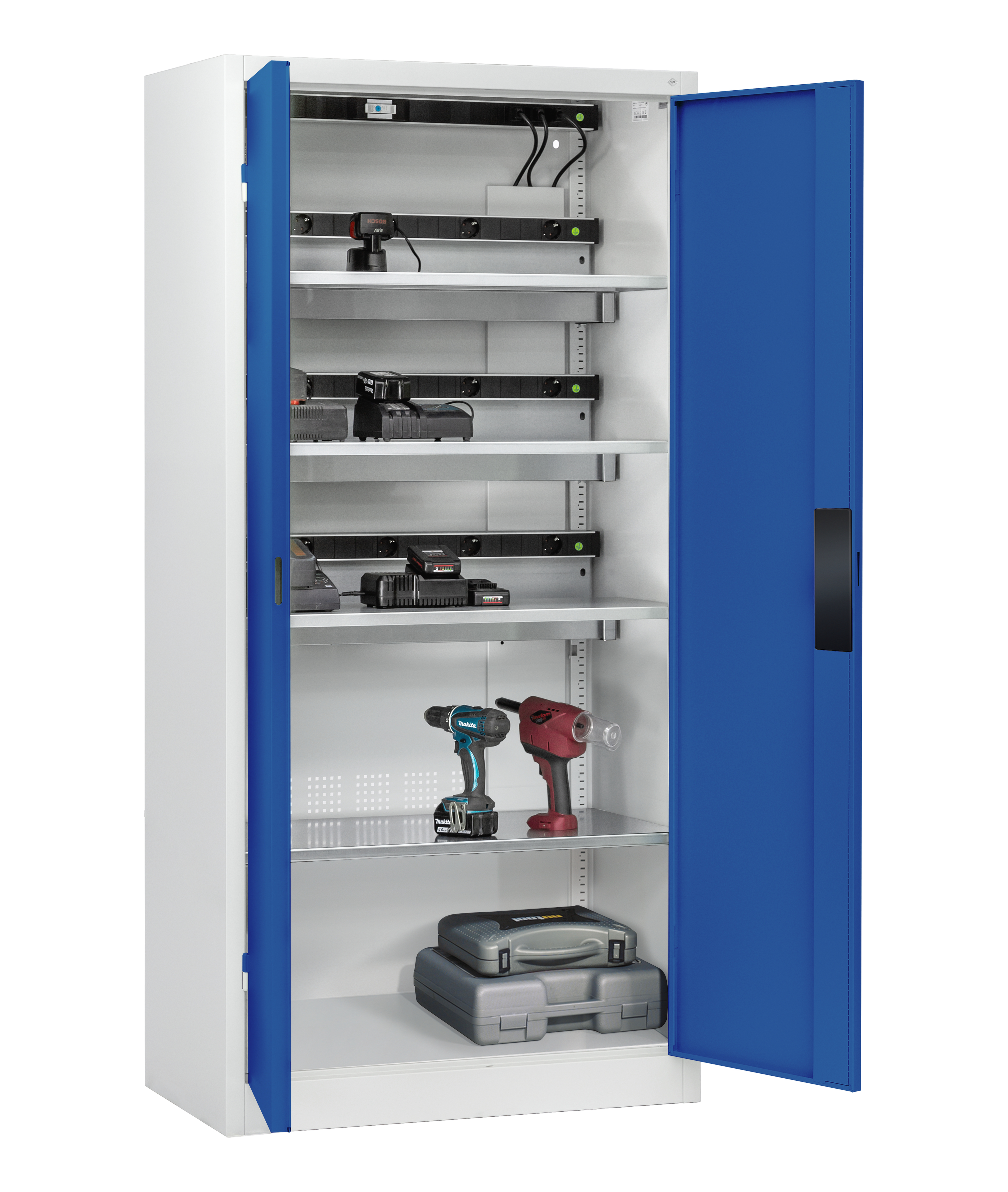 C+P Akkuladeschrank Serie 89, H1950xB930xT500mm, 7035/5010